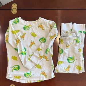 Kids Dinosaur Pajama Set - White with Green and Yellow